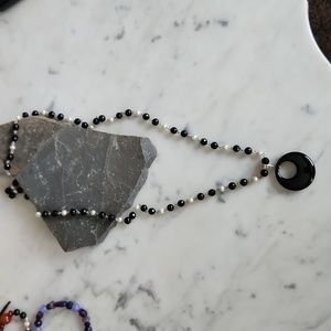Onyx, Pearl,  Sterling Silver Necklace NWOT